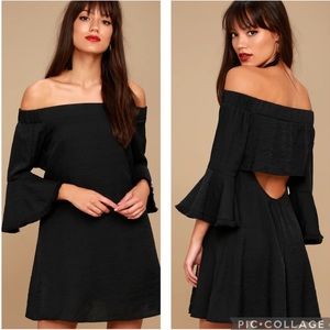 Lulu’s Day Out Off The‎ Shoulder Shift Dress Black M